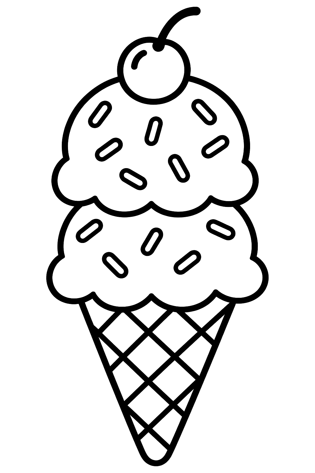 a double scoop ice cream cone with sprinkles and a cherry coloring page