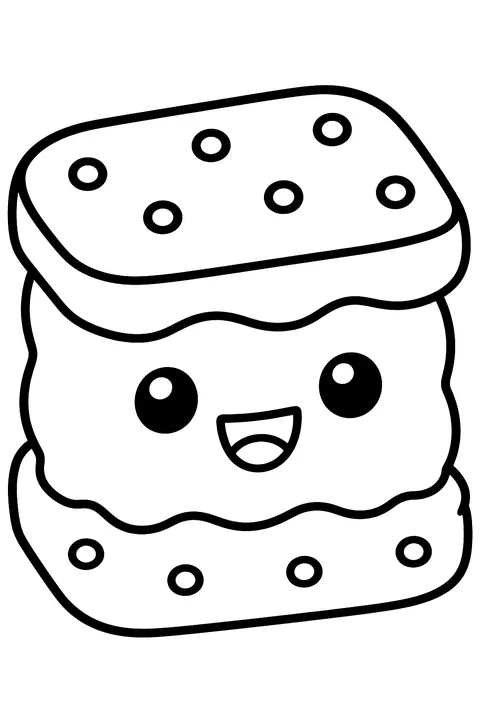 a cute ice cream sandwich with a happy face coloring page