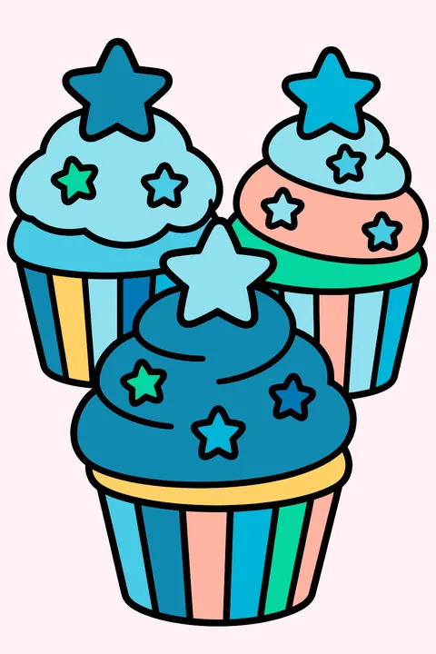 Cupcakes with star decorations coloring page