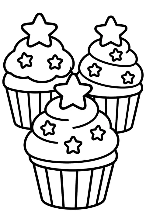Cupcakes with star decorations coloring page