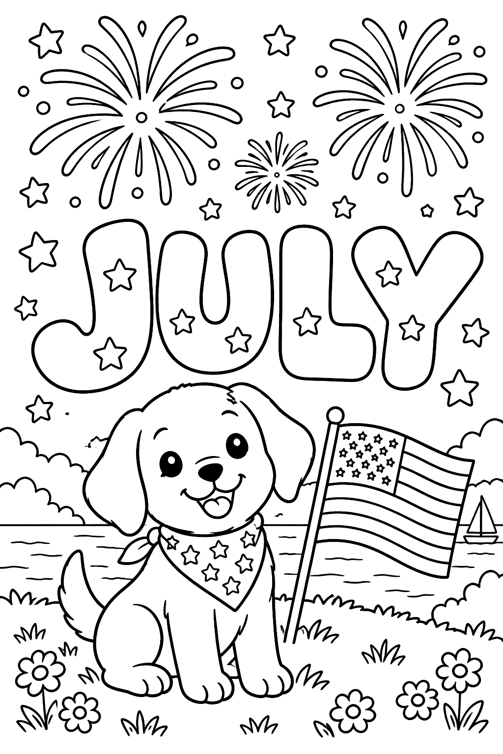July Letters coloring page