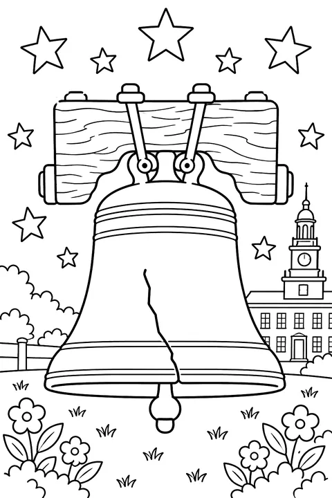 The Liberty Bell with stars around it coloring page