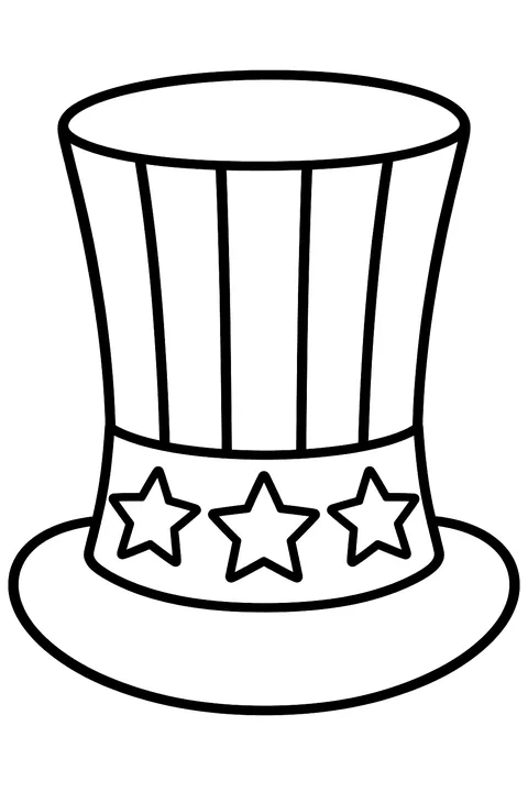 A tall striped hat with stars coloring page
