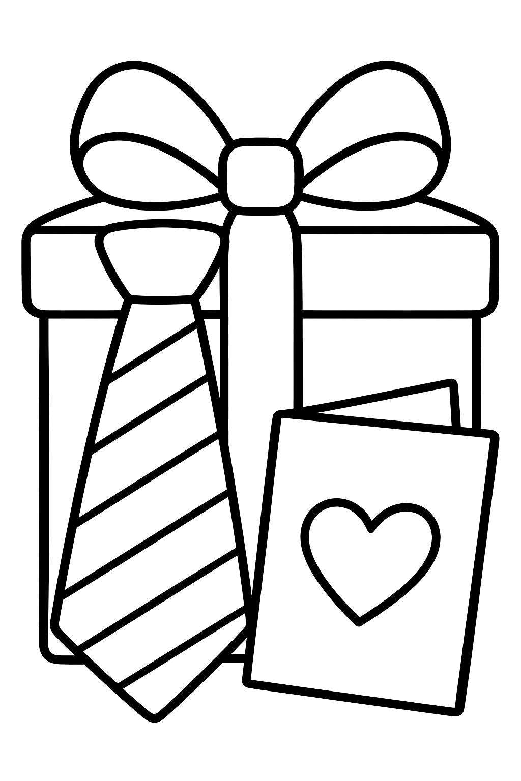 A gift box with a necktie and a card coloring page