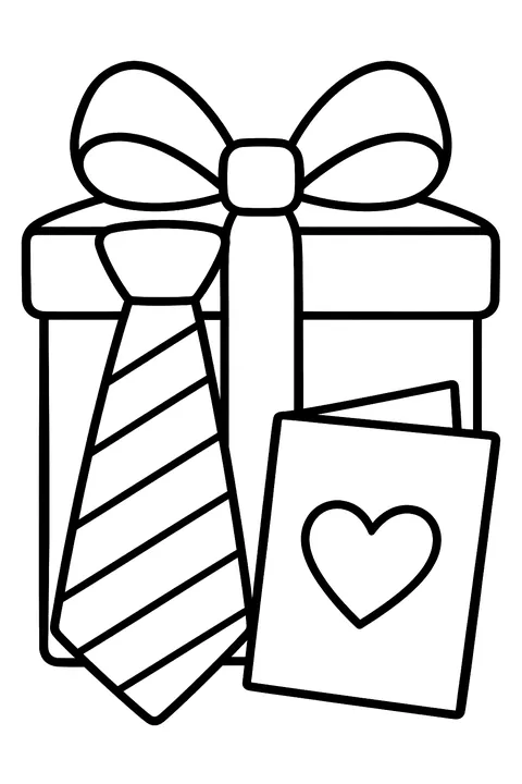 A gift box with a necktie and a card coloring page