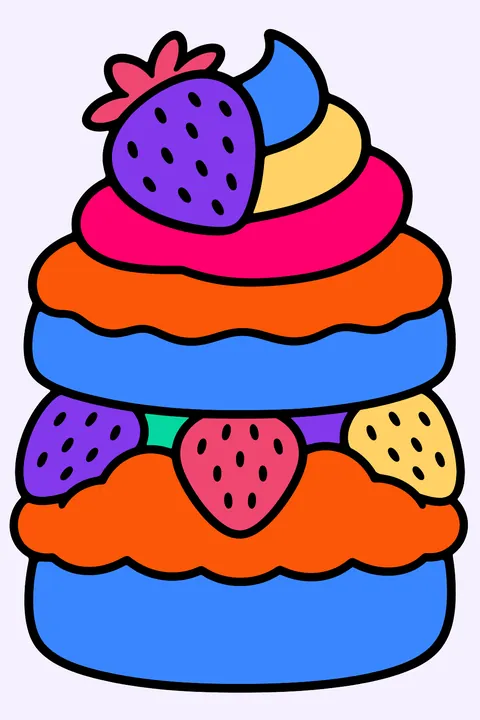 A strawberry shortcake with whipped cream coloring page