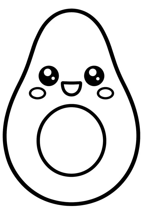 a kawaii avocado half coloring page