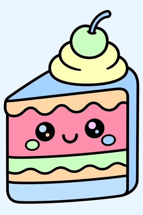 a kawaii slice of cake coloring page