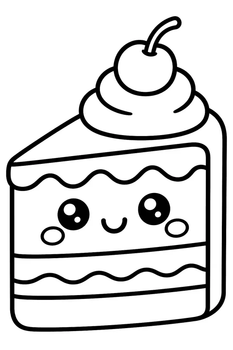 a kawaii slice of cake coloring page