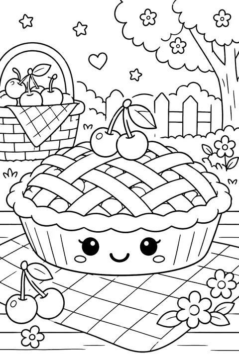 a kawaii cherry pie coloring page
