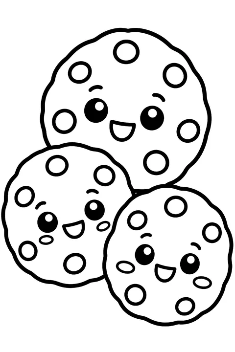 kawaii cookies with faces coloring page