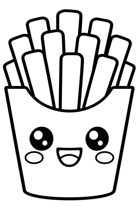 kawaii french fries in a box coloring page