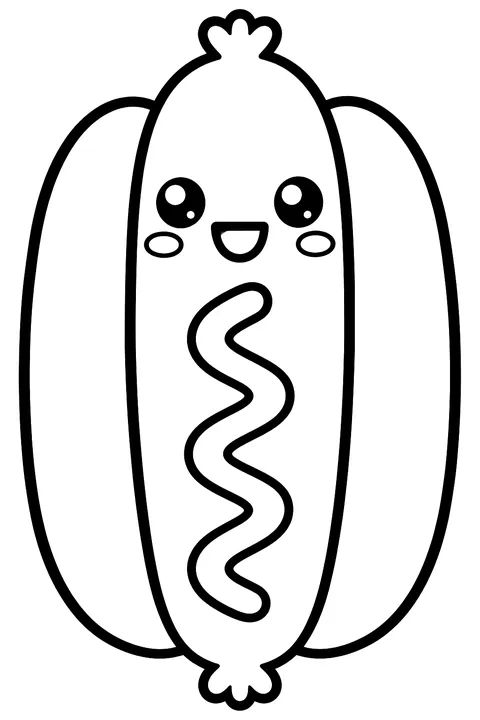 a kawaii hot dog coloring page