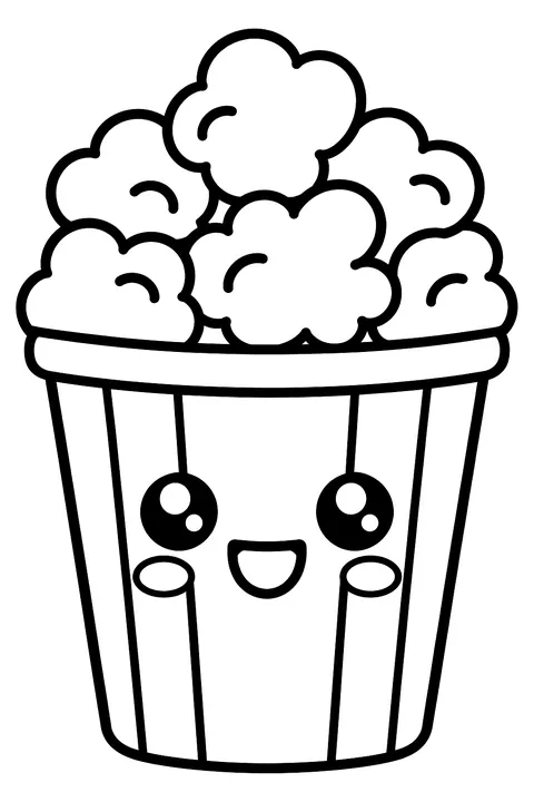 a kawaii popcorn bucket coloring page