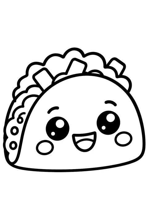 a kawaii taco with a face coloring page
