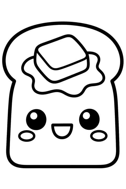 a kawaii slice of toast with butter coloring page