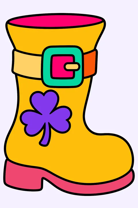 Leprechaun boot with a big buckle and a clover coloring page