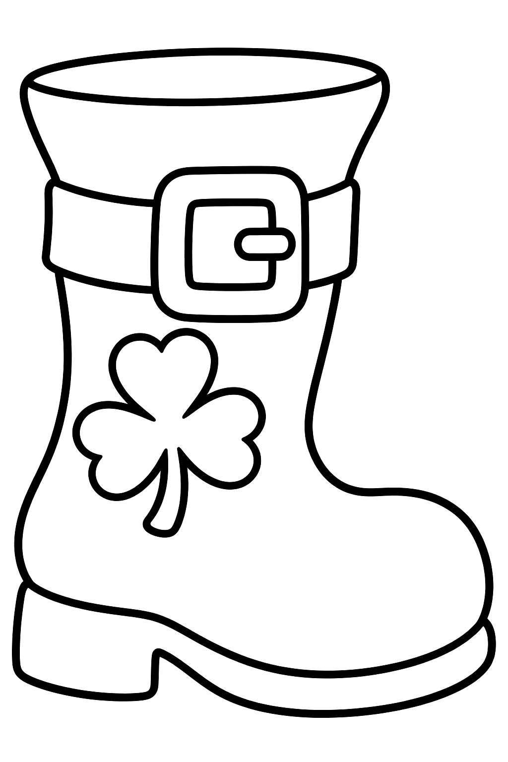 Leprechaun boot with a big buckle and a clover coloring page