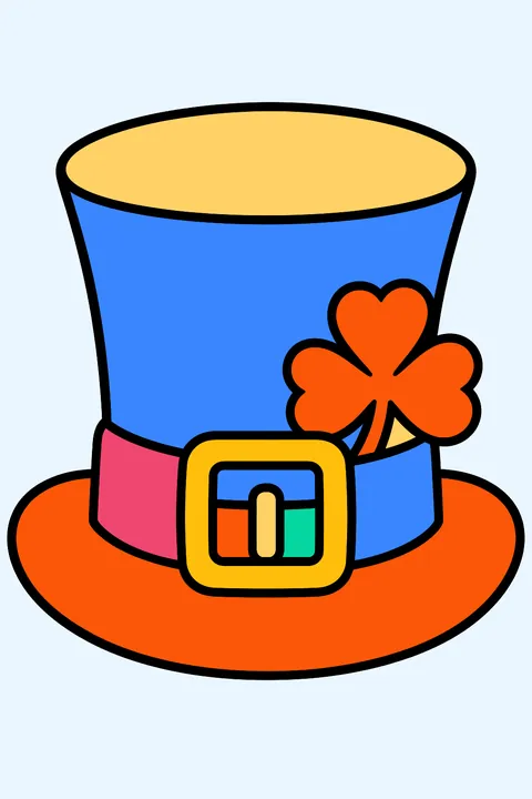 Leprechaun hat with a buckle and a shamrock tucked in the band coloring page