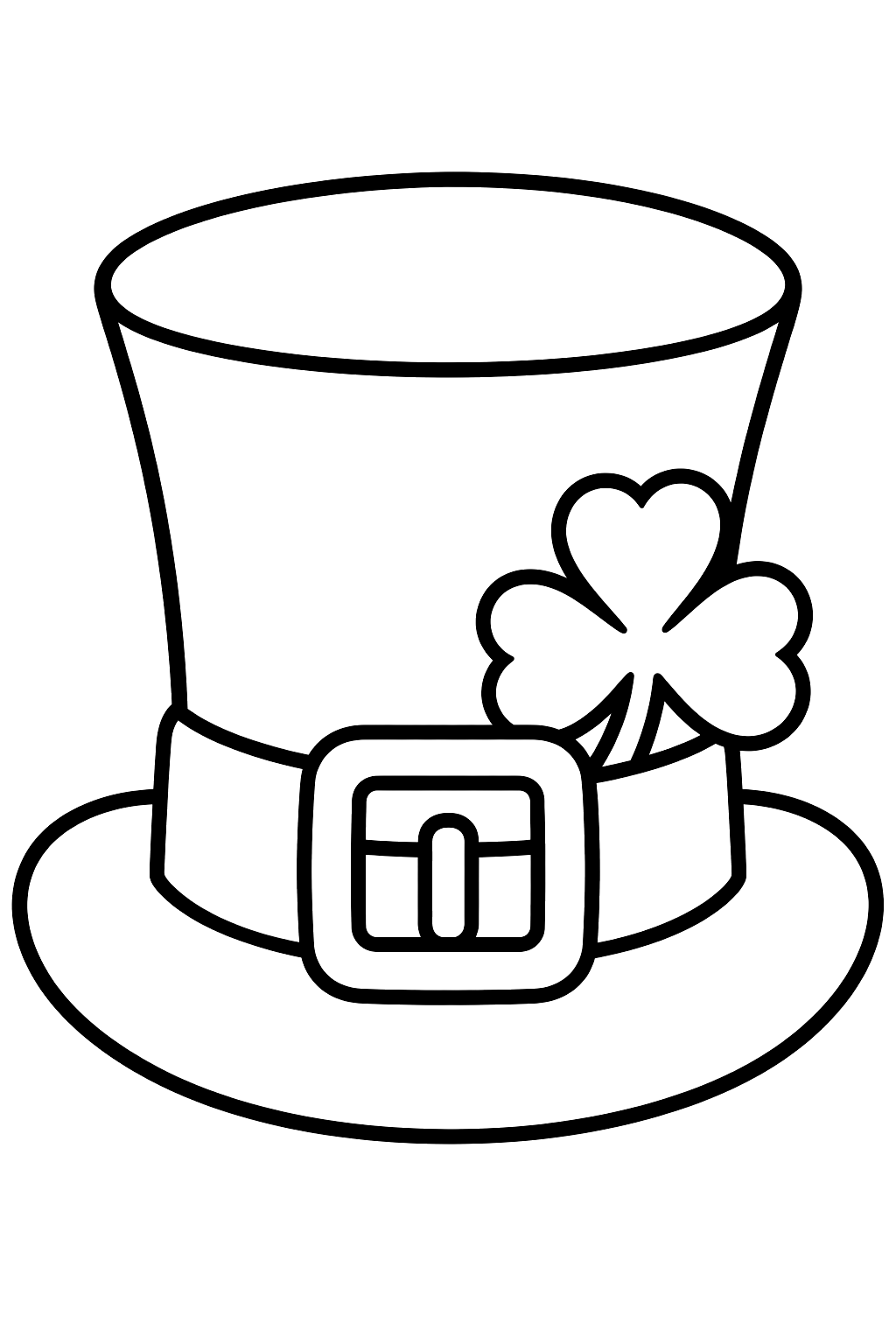 Leprechaun hat with a buckle and a shamrock tucked in the band coloring page