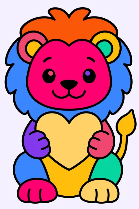 Lion with a heart coloring page