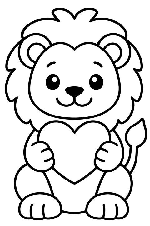 Lion with a heart coloring page