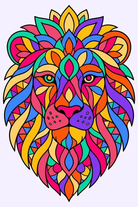Lion face made of mandala patterns coloring page