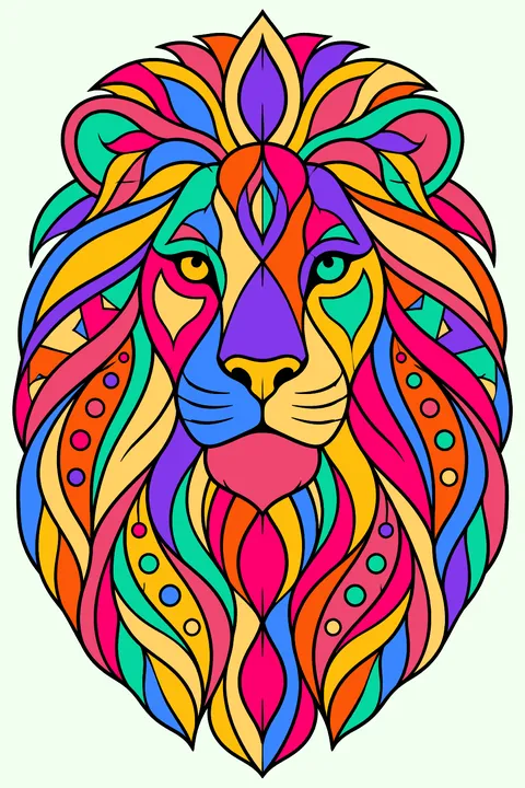 Lion with an intricate patterned mane coloring page