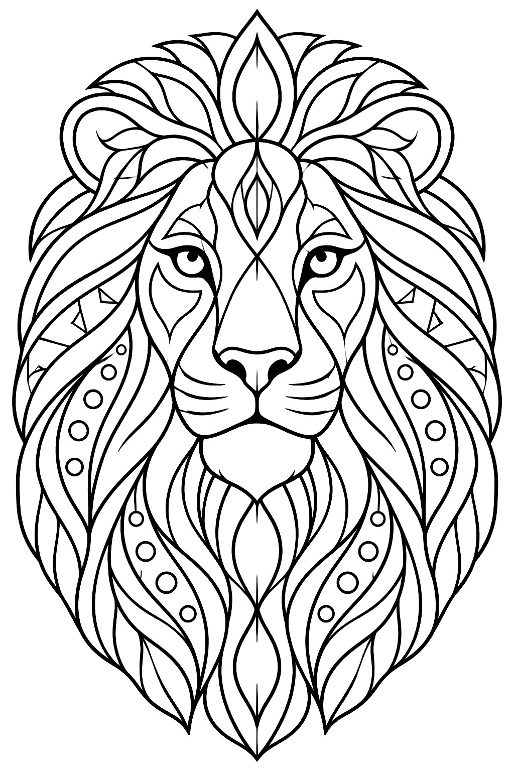 Lion with an intricate patterned mane coloring page
