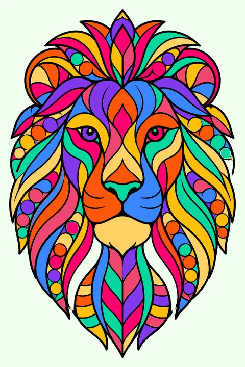 Lion with zentangle patterns coloring page