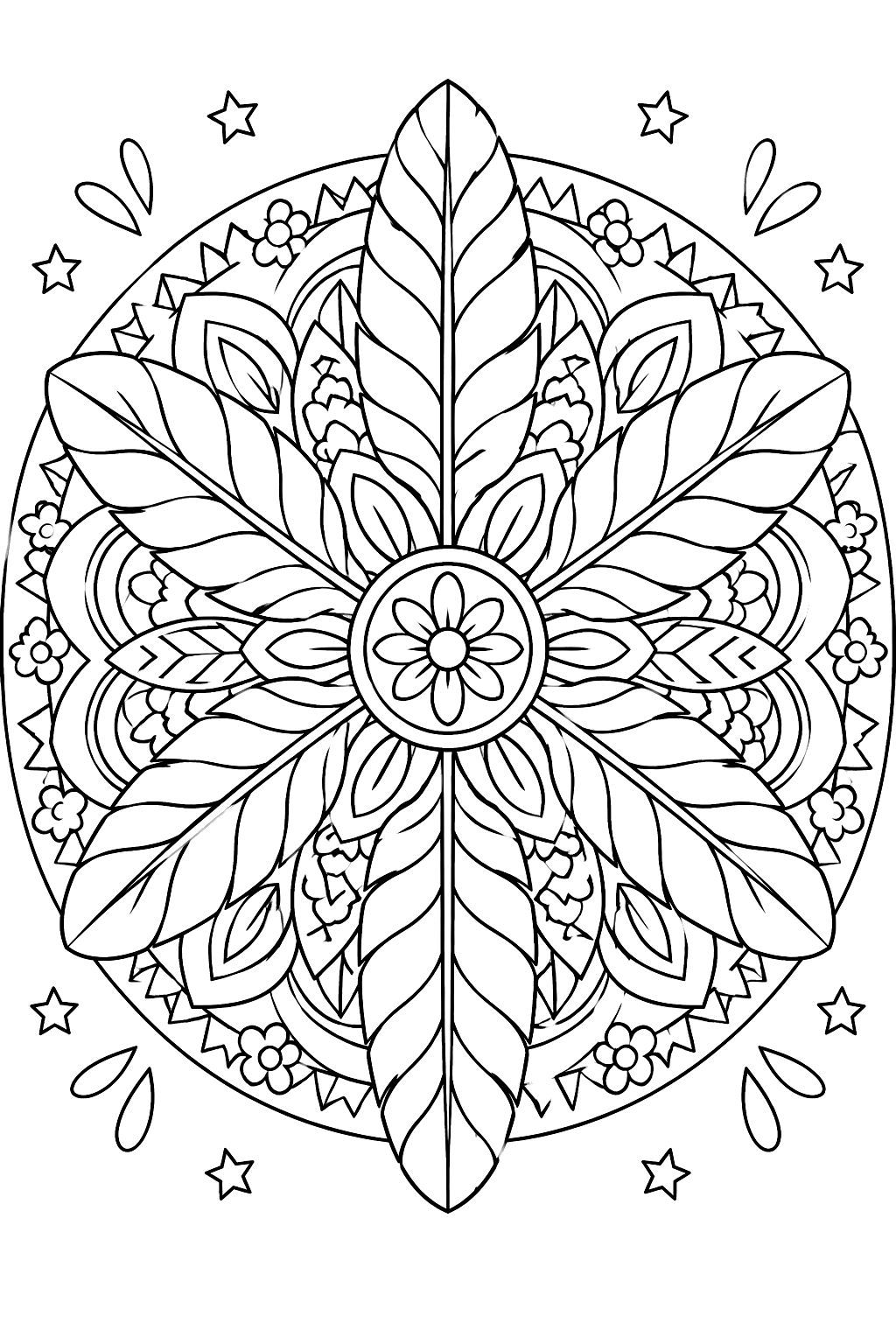a feather mandala coloring page