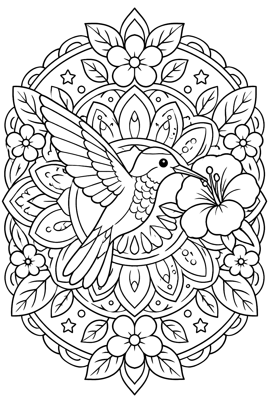 a hummingbird mandala coloring page