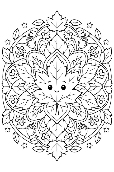 an autumn leaves mandala coloring page