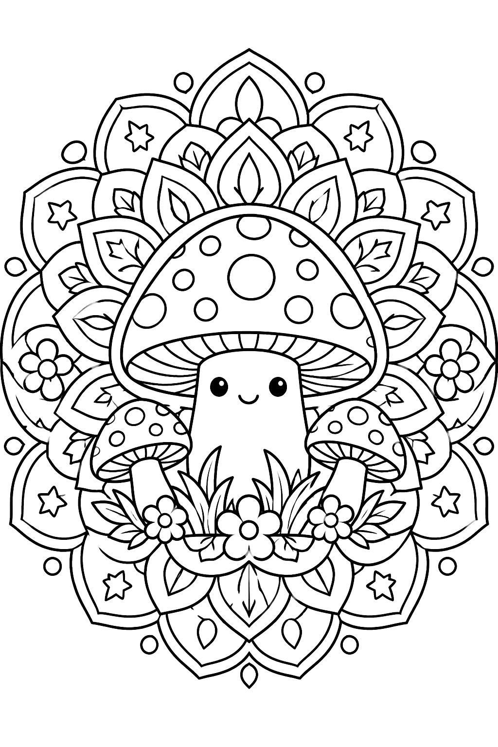a mushroom mandala coloring page