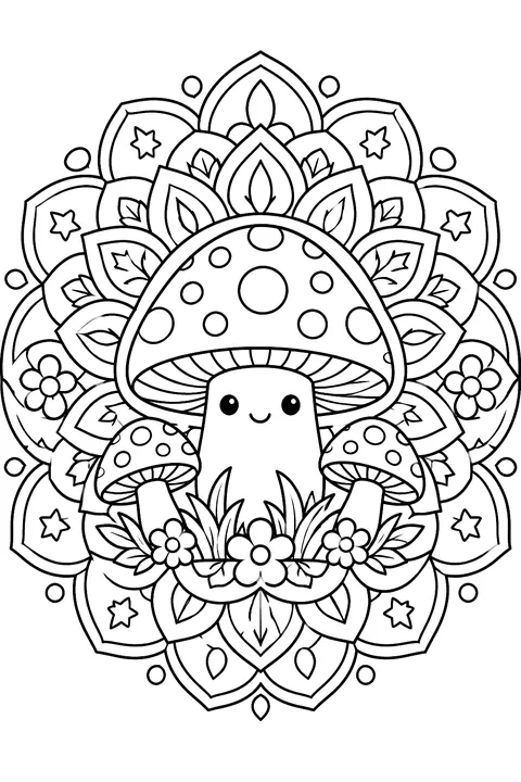 a mushroom mandala coloring page