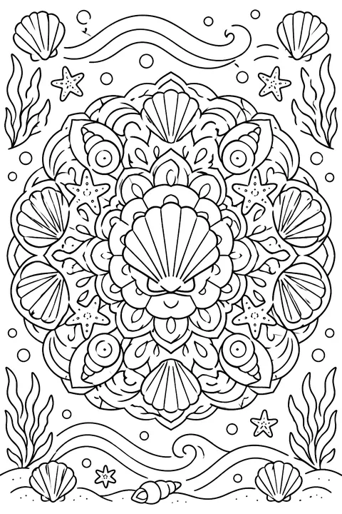 a seashell mandala coloring page