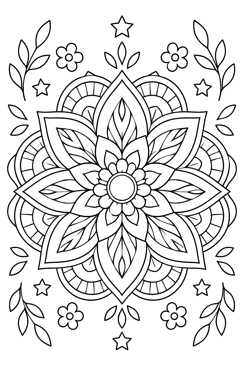 a star flower mandala coloring page