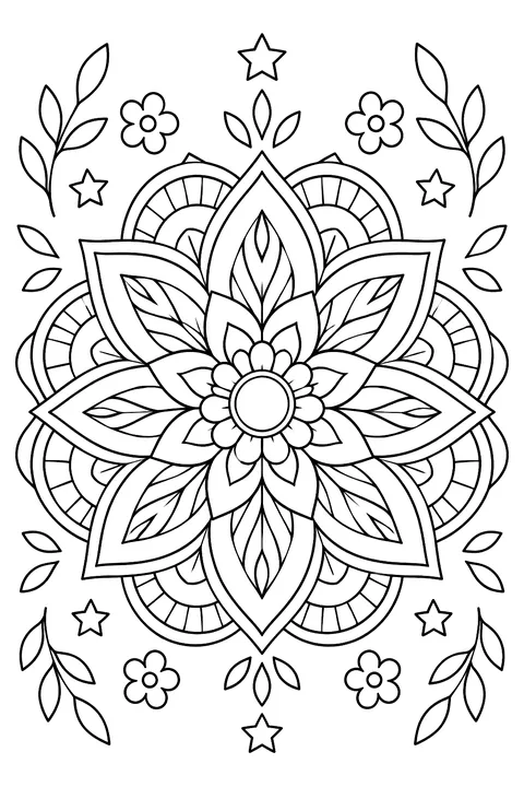 a star flower mandala coloring page