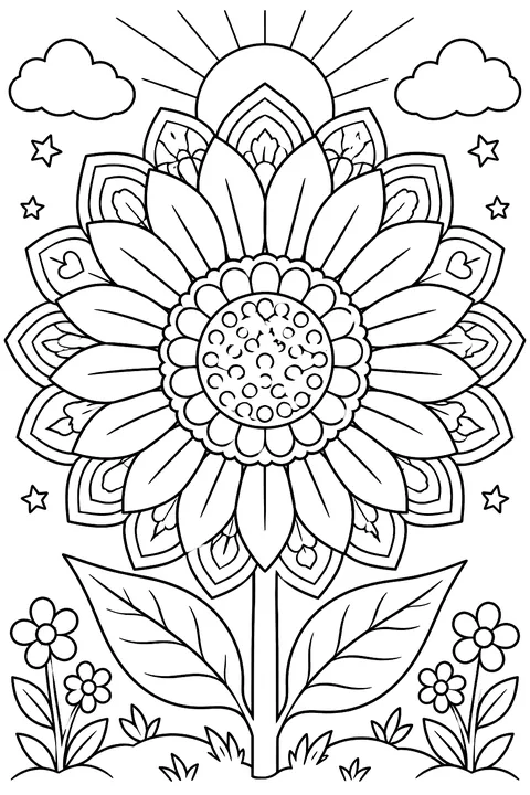 a sunflower mandala coloring page