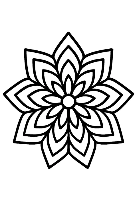 Eight-pointed star mandala with layered petals coloring page
