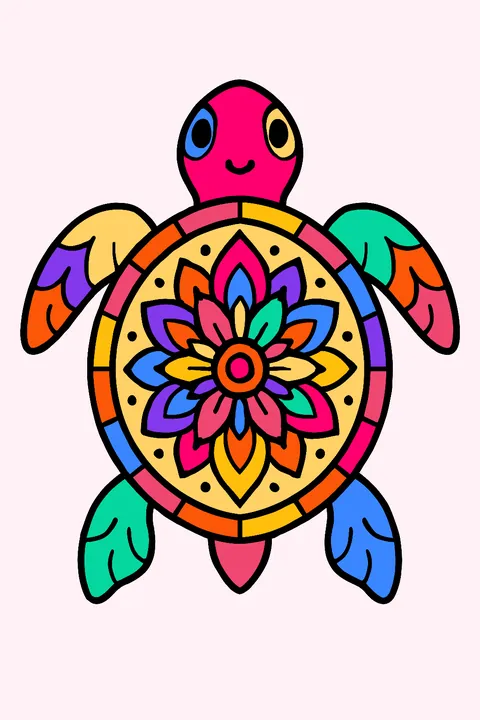 Sea turtle with a mandala pattern on its shell coloring page