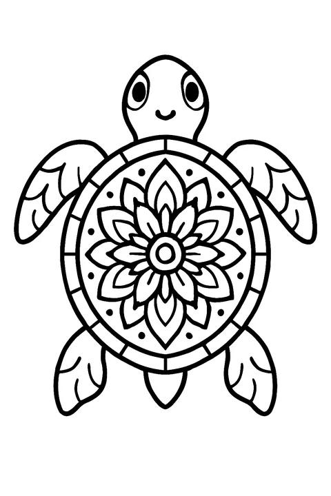 Sea turtle with a mandala pattern on its shell coloring page