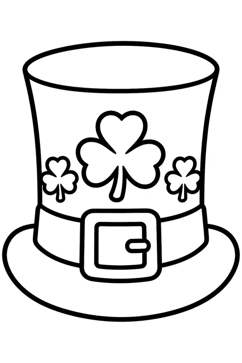 A green top hat with a buckle and shamrocks coloring page