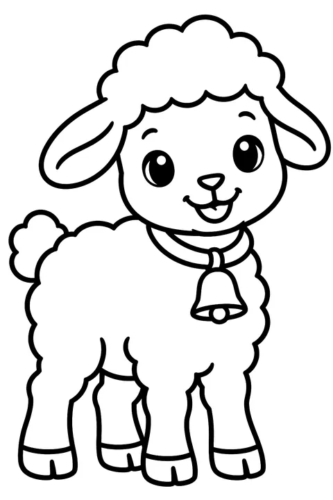 A little lamb with a bell around its neck coloring page
