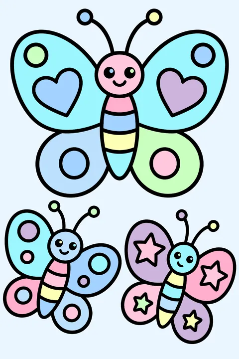 Three butterflies with patterned wings coloring page