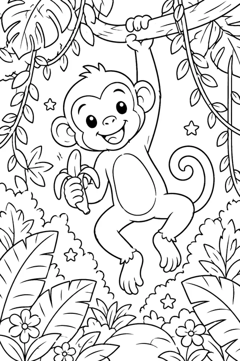 Monkey With a Banana coloring page