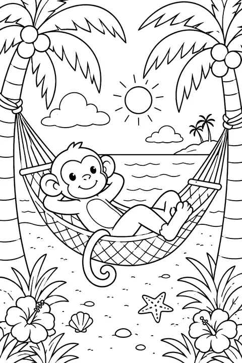 Monkey in a Hammock coloring page