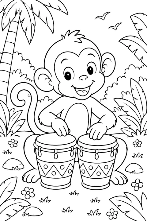 Monkey Playing Bongos coloring page