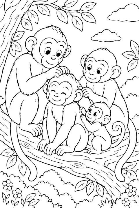 Monkey Family coloring page