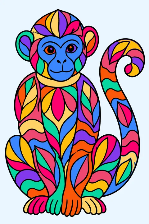 Patterned Jungle Monkey coloring page